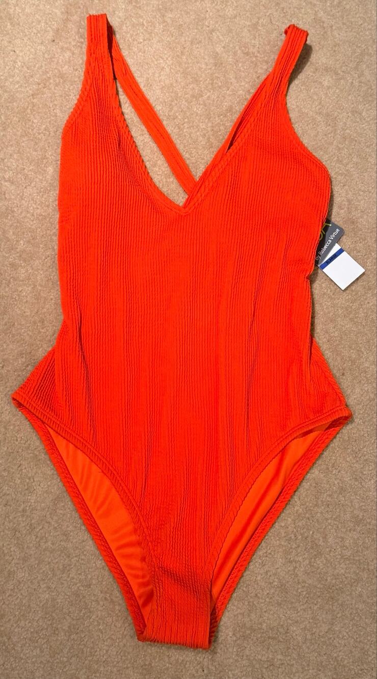 NWT BCA by Rebecca Virtue Orange Seersucker One Piece Swimsuit Size XL X-Large
